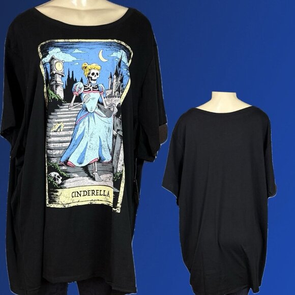 Day Of The Dead +5 Black Skull Cinderalla Graphic Crew Neckline Short Sleeve Tee - Picture 1 of 6